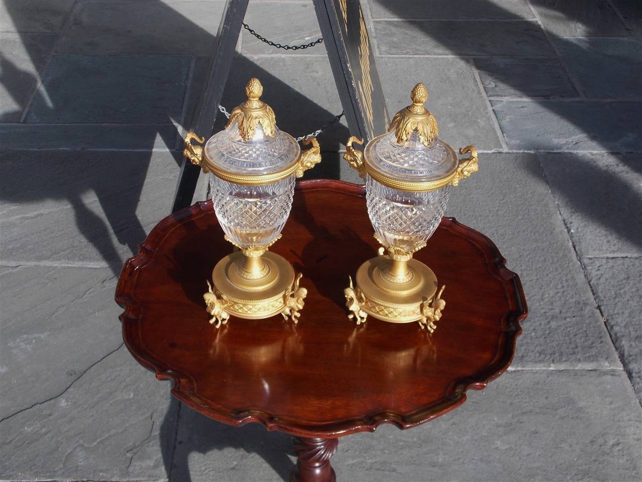 Pair of French Bacchus Ormolu and Crystal Compotes.  Circa 1810 In Excellent Condition In Hollywood, SC