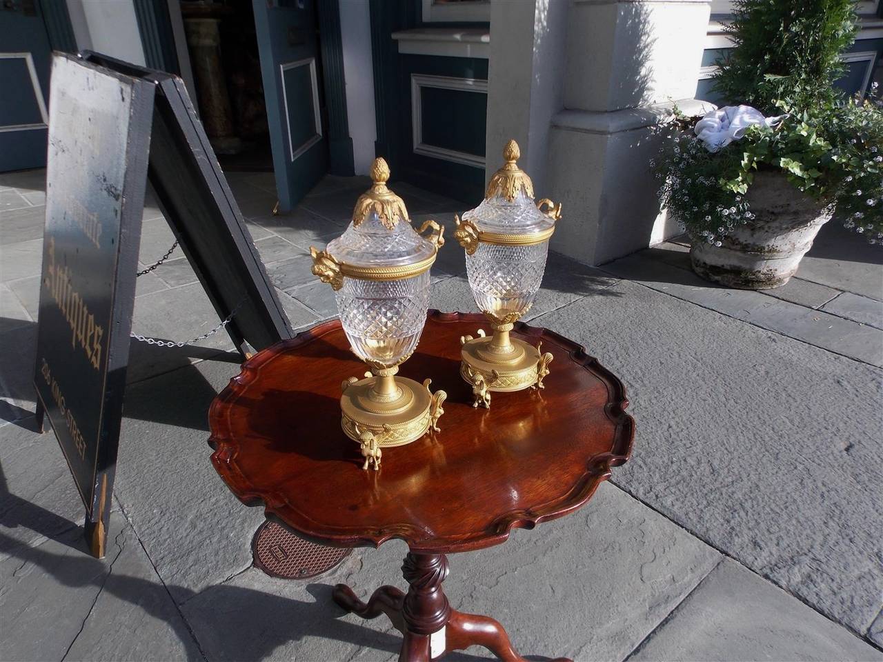 19th Century Pair of French Bacchus Ormolu and Crystal Compotes.  Circa 1810