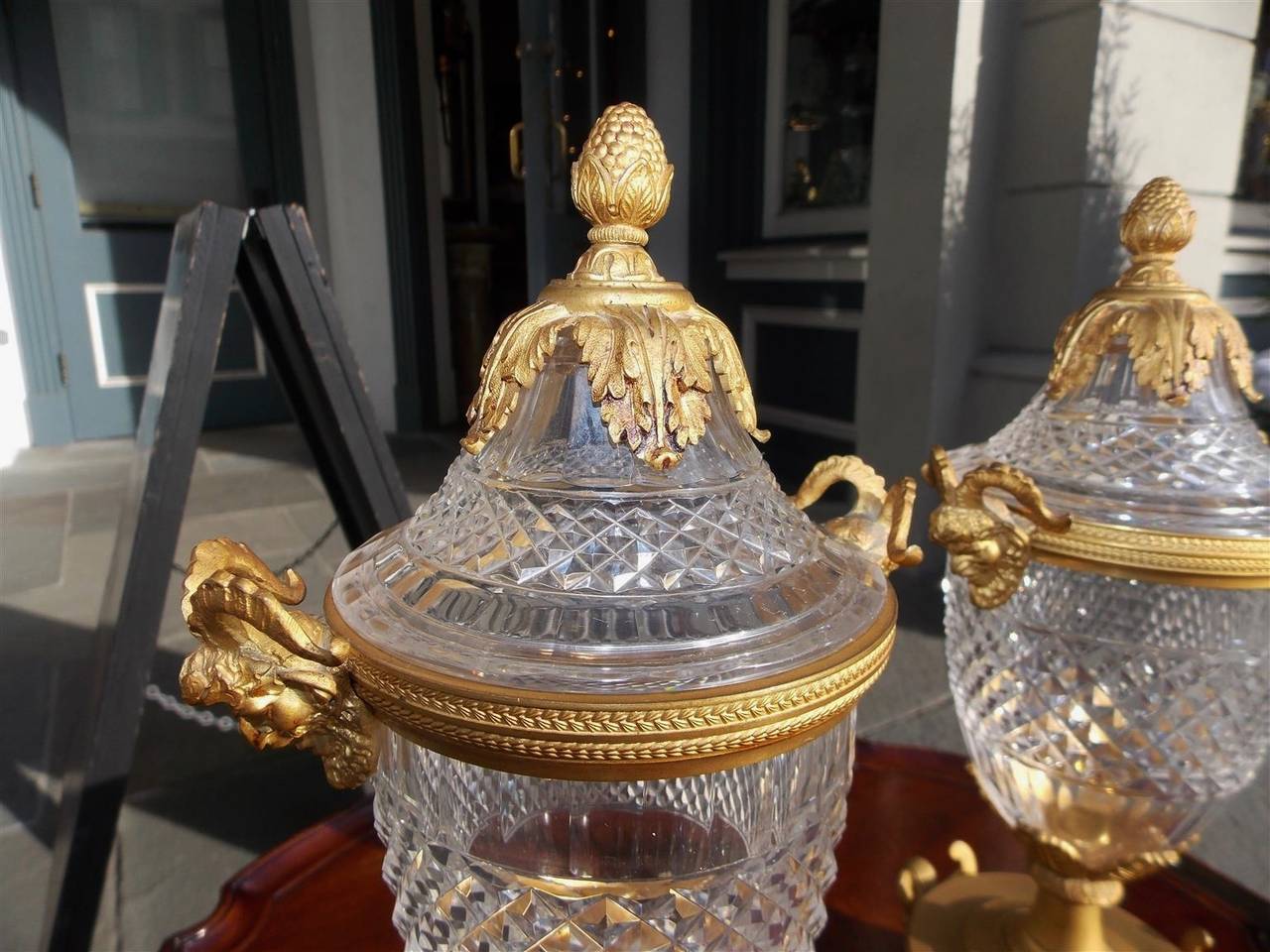 Pair of French Bacchus Ormolu and Crystal Compotes.  Circa 1810 1