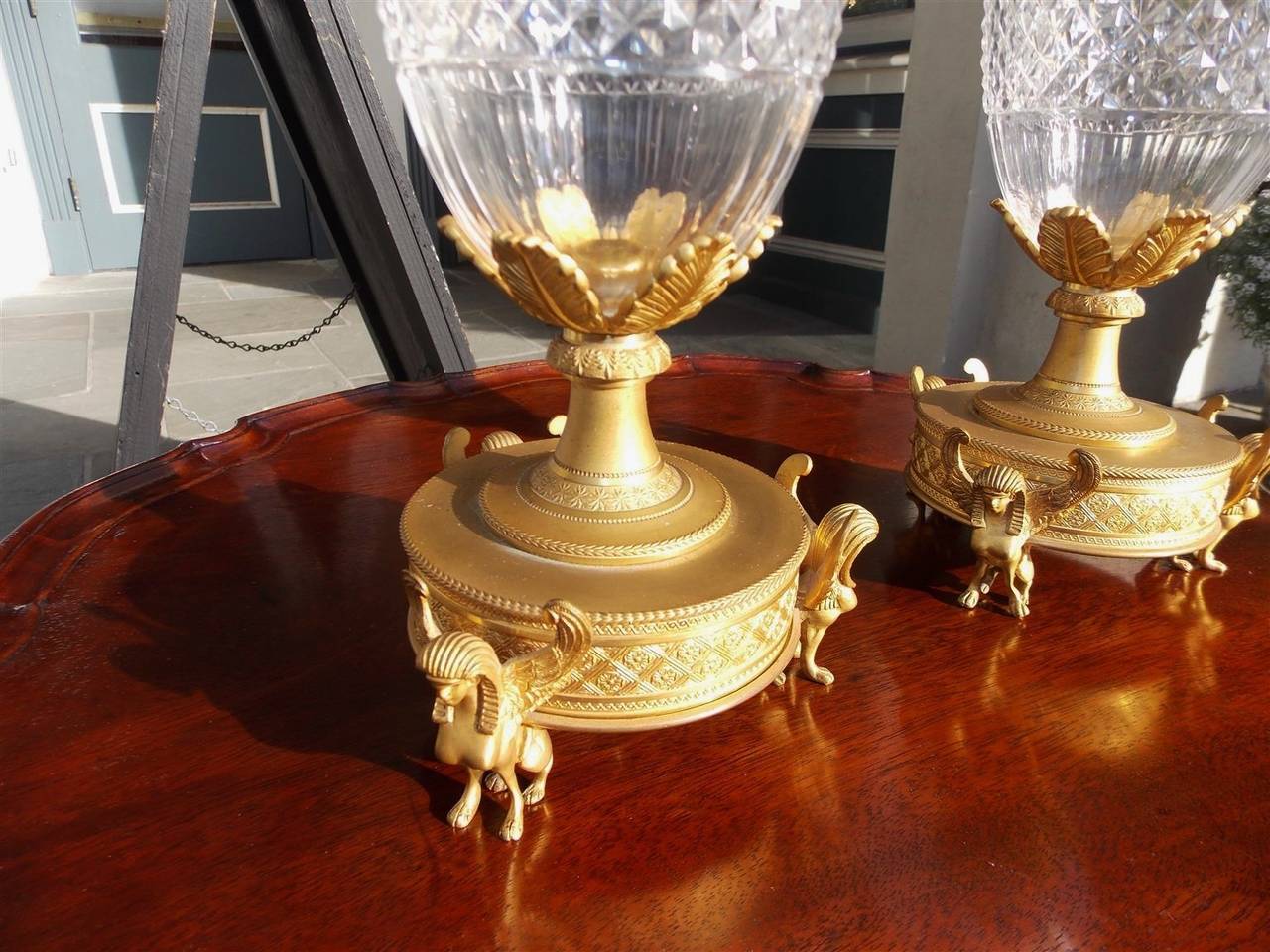 Pair of French Bacchus Ormolu and Crystal Compotes.  Circa 1810 2