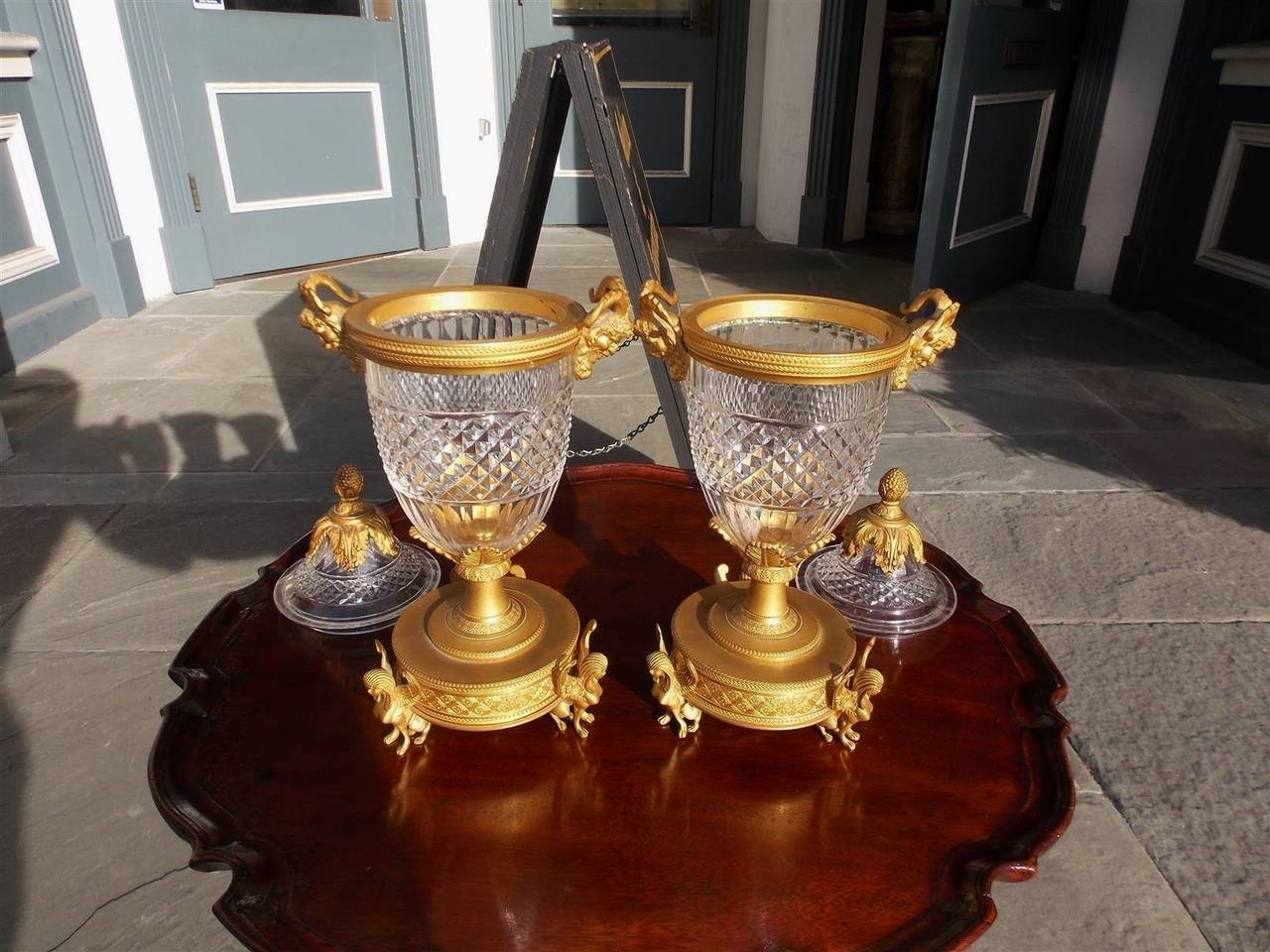 Pair of French Bacchus Ormolu and Crystal Compotes.  Circa 1810 3