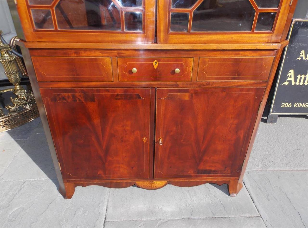 Elegant American Mahogany Satinwood Inlaid Corner Cupboard,  Va , Circa 1800  For Sale 1