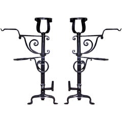 Pair of American Wrought Iron Andirons
