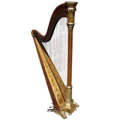 Antique American Birds Eye Maple Gilt Harp