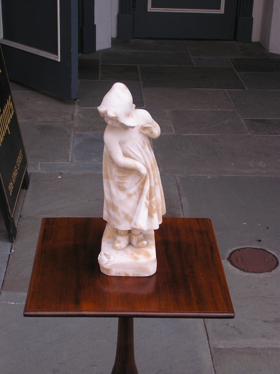  Dutch marble statue of standing lady peering at crab. Excellent with small minor chip on corner.  Dealers please call for trade price. 