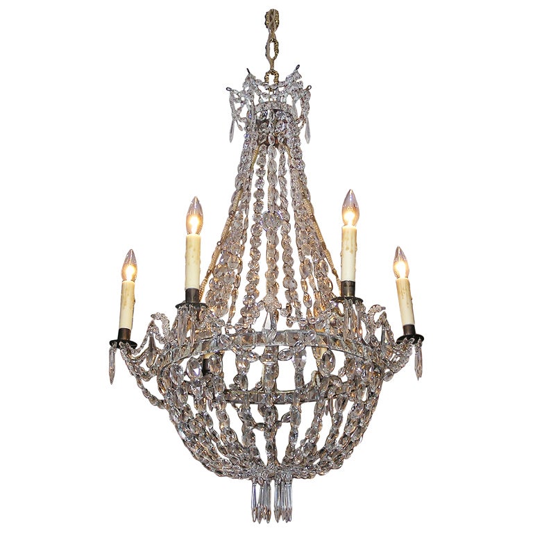 English Regency Crystal and Bronze Chandelier