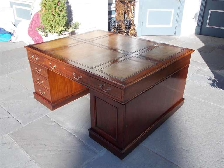 George III-style English Mahogany Leather Top Partners Desk, Circa 1890 In Excellent Condition In Hollywood, SC