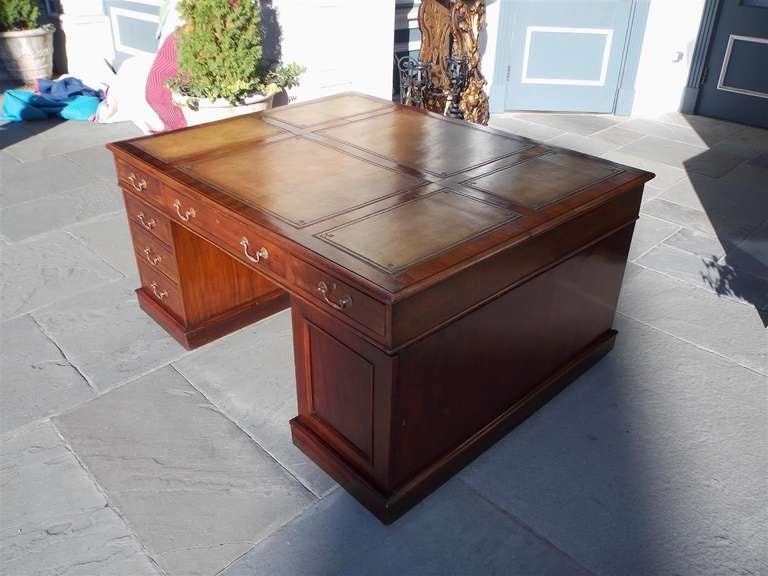 Late 19th Century George III-style English Mahogany Leather Top Partners Desk, Circa 1890