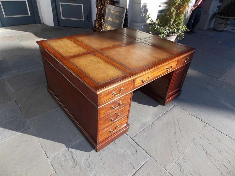 George III-style English Mahogany Leather Top Partners Desk, Circa 1890 1