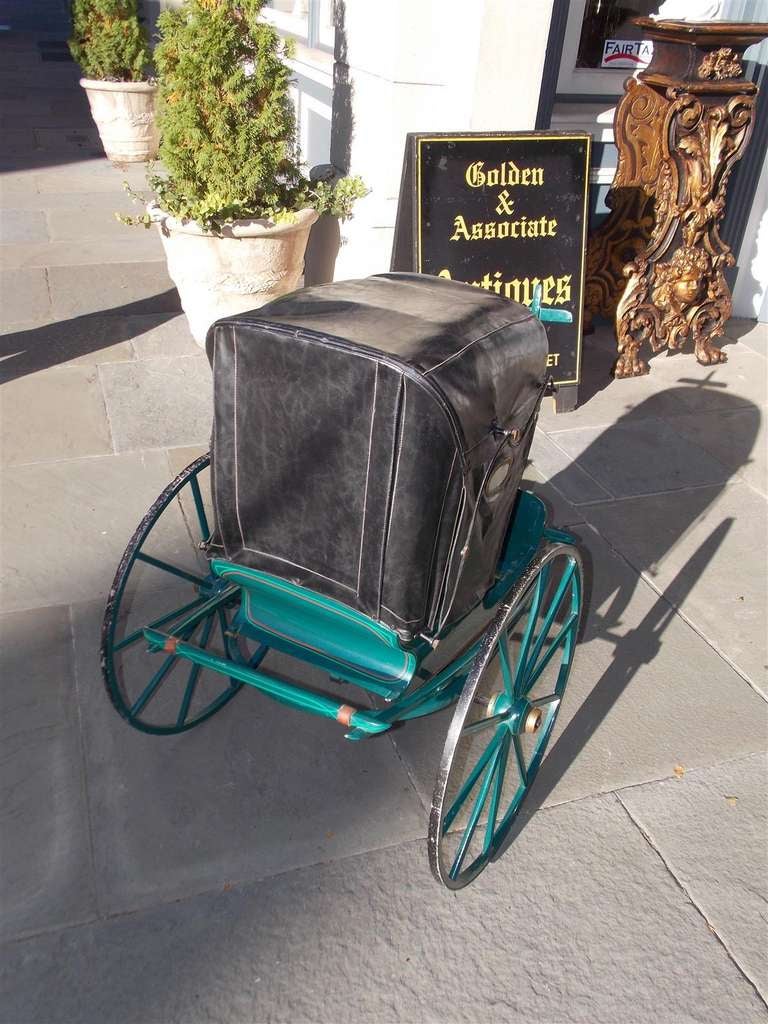 19th Century English Painted and Leather Bonnet Top Rickshaw. Circa 1880