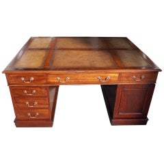 George III-style English Mahogany Leather Top Partners Desk, Circa 1890