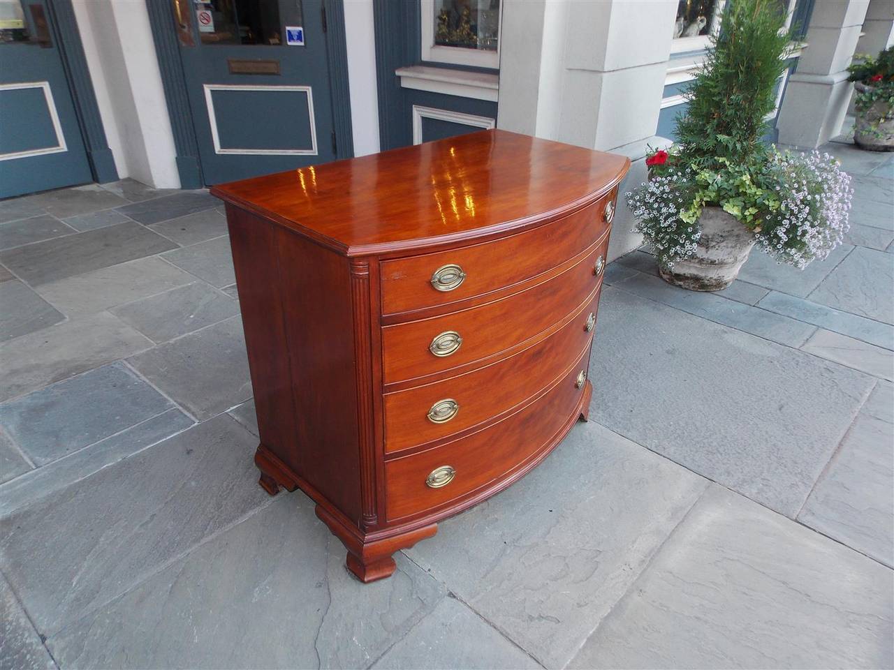 American Colonial American Cherry Bow Front Graduated Chest of Drawers. Rhode Island.  Circa 1780 For Sale