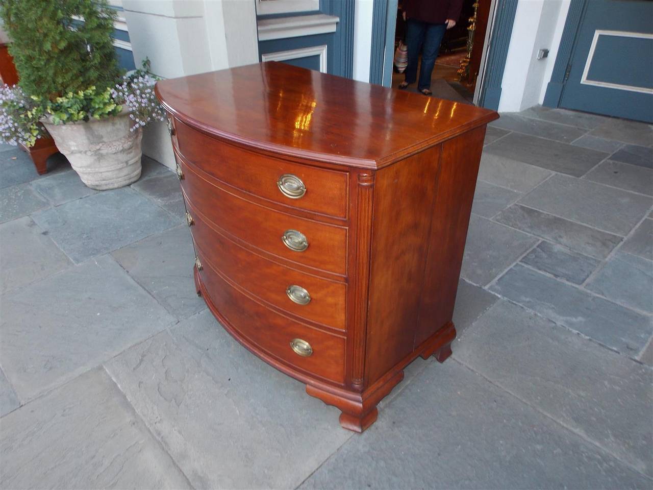 Hand-Carved American Cherry Bow Front Graduated Chest of Drawers. Rhode Island.  Circa 1780 For Sale