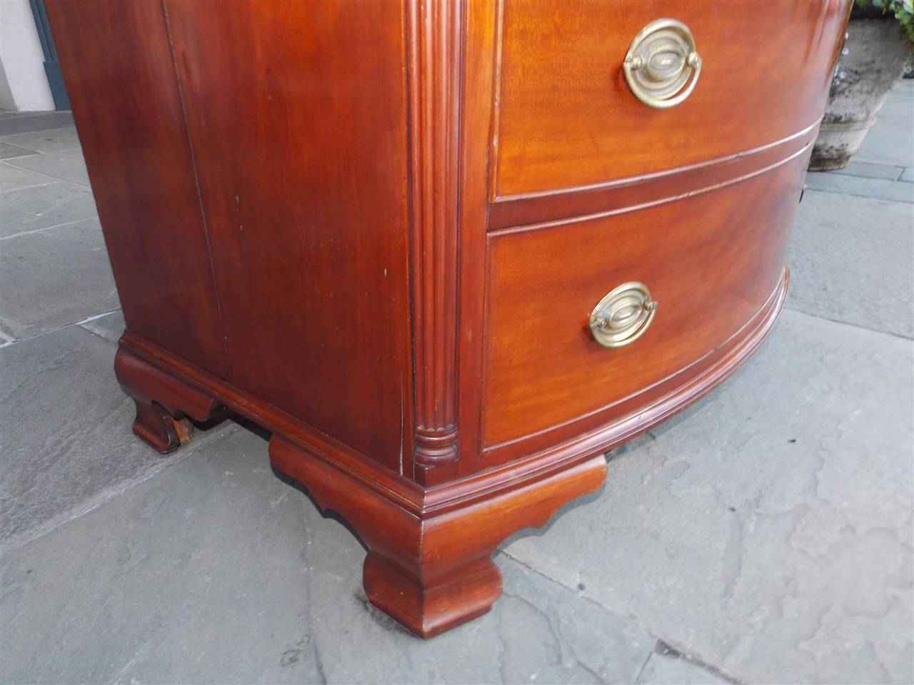 Brass American Cherry Bow Front Graduated Chest of Drawers. Rhode Island.  Circa 1780 For Sale