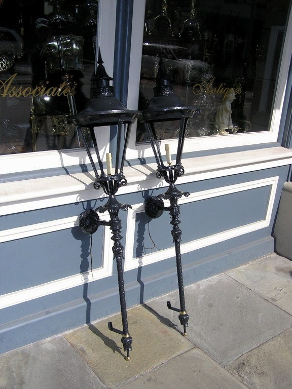 Pair of American Wrought Iron Lanterns