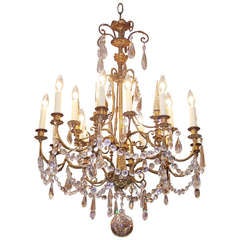 French Gilt Bronze and Crystal Chandelier.  Circa 1820-30