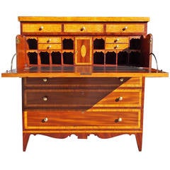American Hepplewhite Mahogany Burl Ashe Butlers Desk. Circa 1800