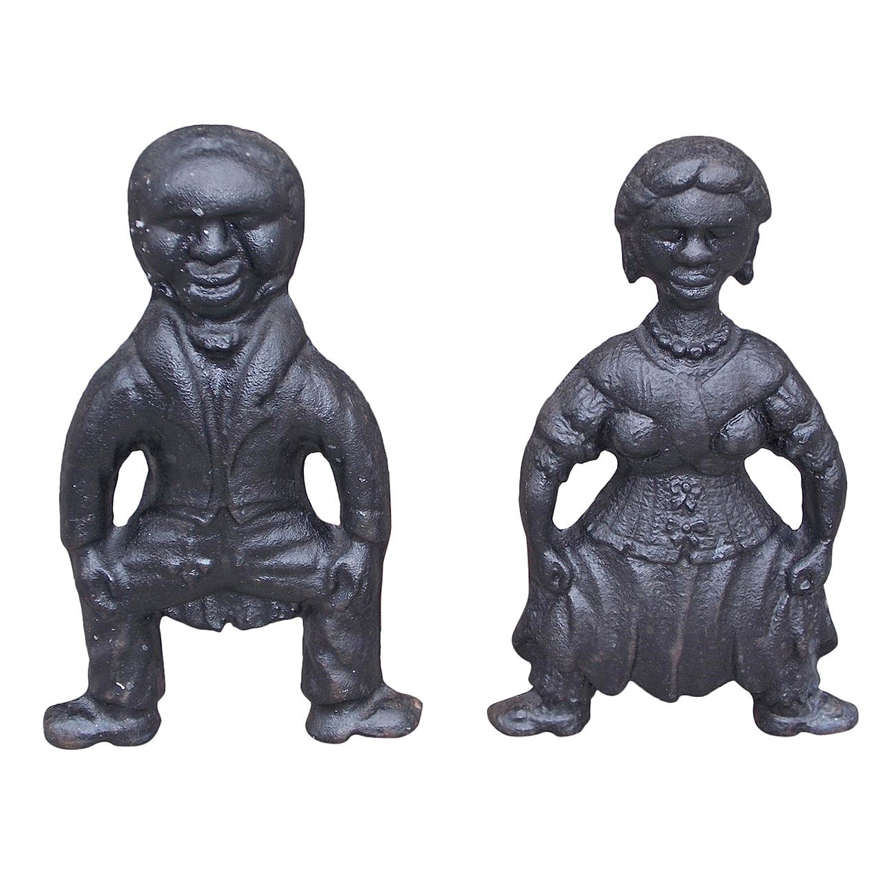 Pair of American Cast Iron Figural Andirons. Circa 1840 For Sale