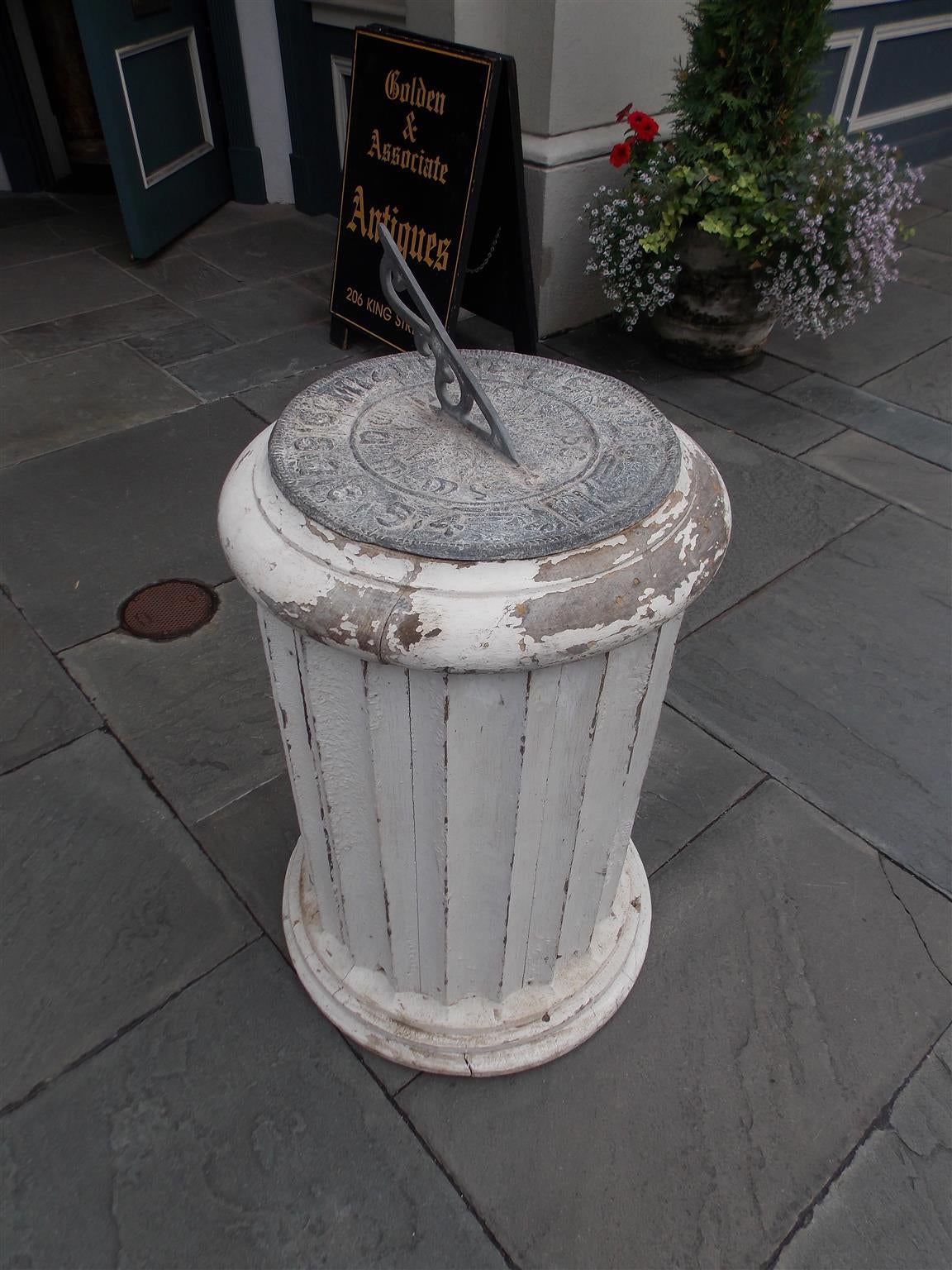 William IV English Lead Sundial On Painted Wood Base . Circa 1840 For Sale