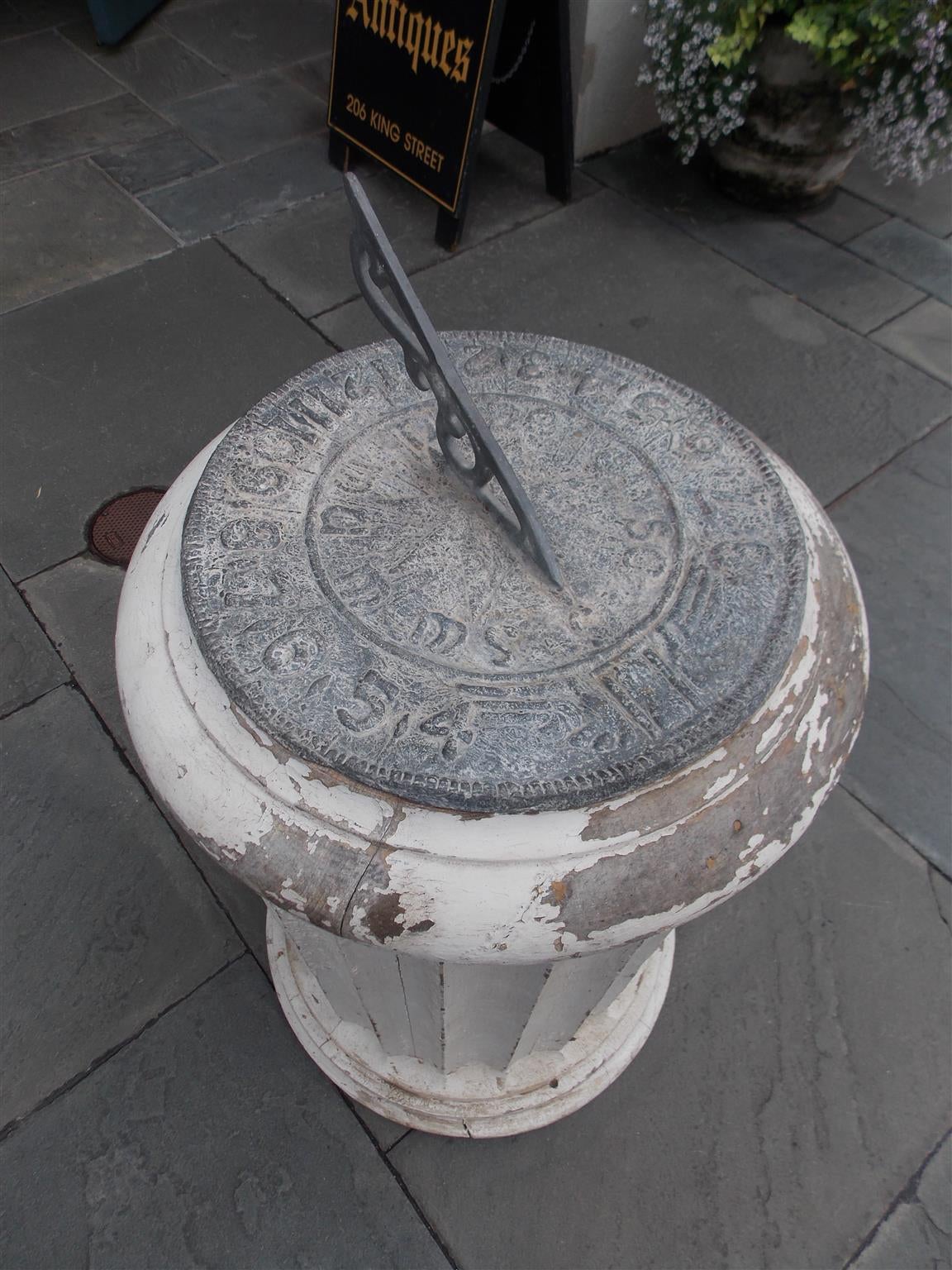 Mid-19th Century English Lead Sundial On Painted Wood Base . Circa 1840 For Sale