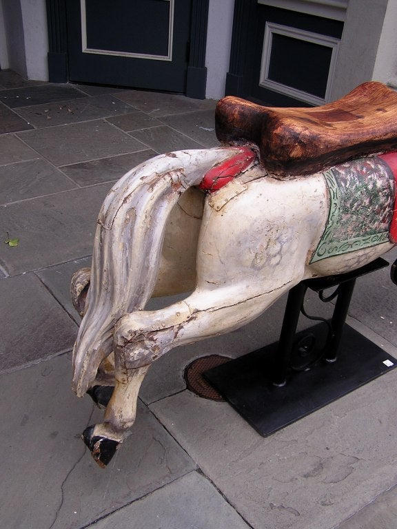 Hand-Carved German Hand Carved Wood and Painted Carousel Horse with Saddle Seat 19th Century For Sale