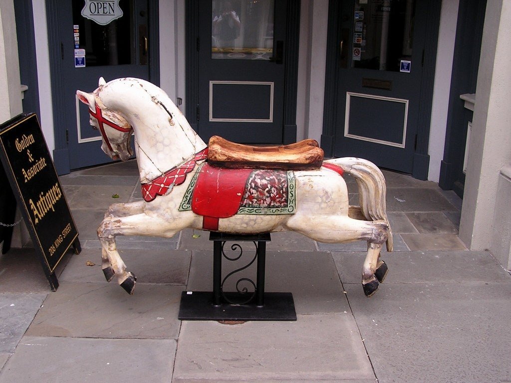 German Hand Carved Wood and Painted Carousel Horse with Saddle Seat 19th Century In Good Condition For Sale In Hollywood, SC