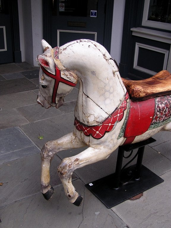 German Hand Carved Wood and Painted Carousel Horse with Saddle Seat 19th Century For Sale 1