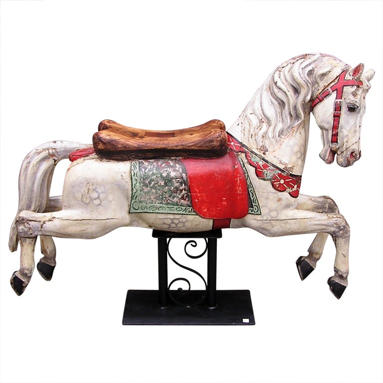 German Hand Carved Wood and Painted Carousel Horse with Saddle Seat 19th Century