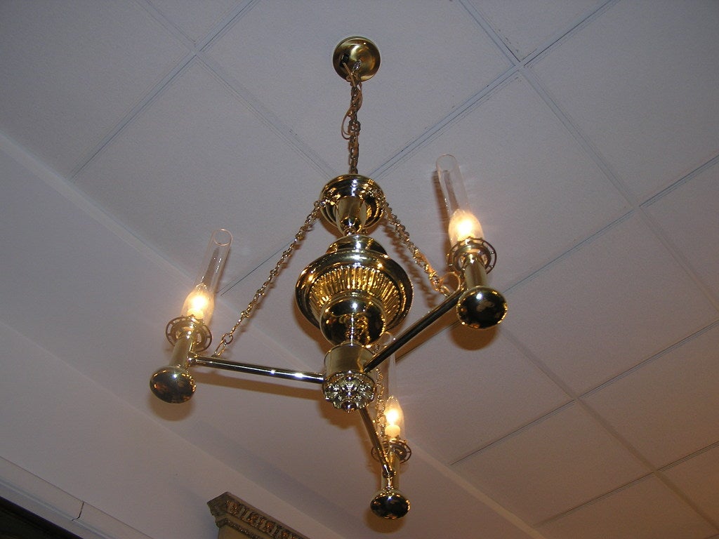 American Brass Argand Chandelier In Excellent Condition In Hollywood, SC