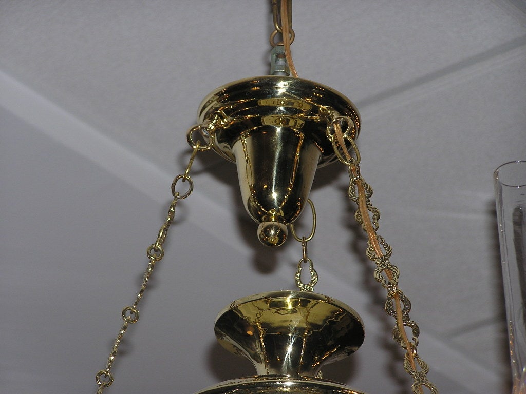 19th Century American Brass Argand Chandelier