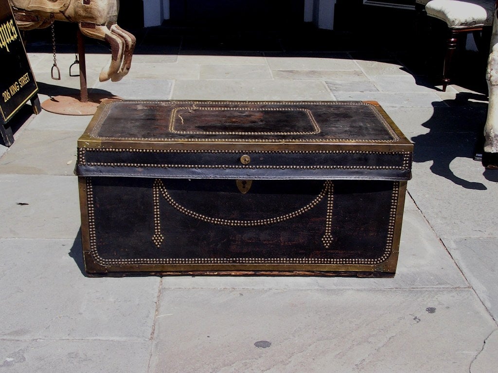 English Leather Blanket Chest. Circa 1820-30 In Excellent Condition For Sale In Hollywood, SC