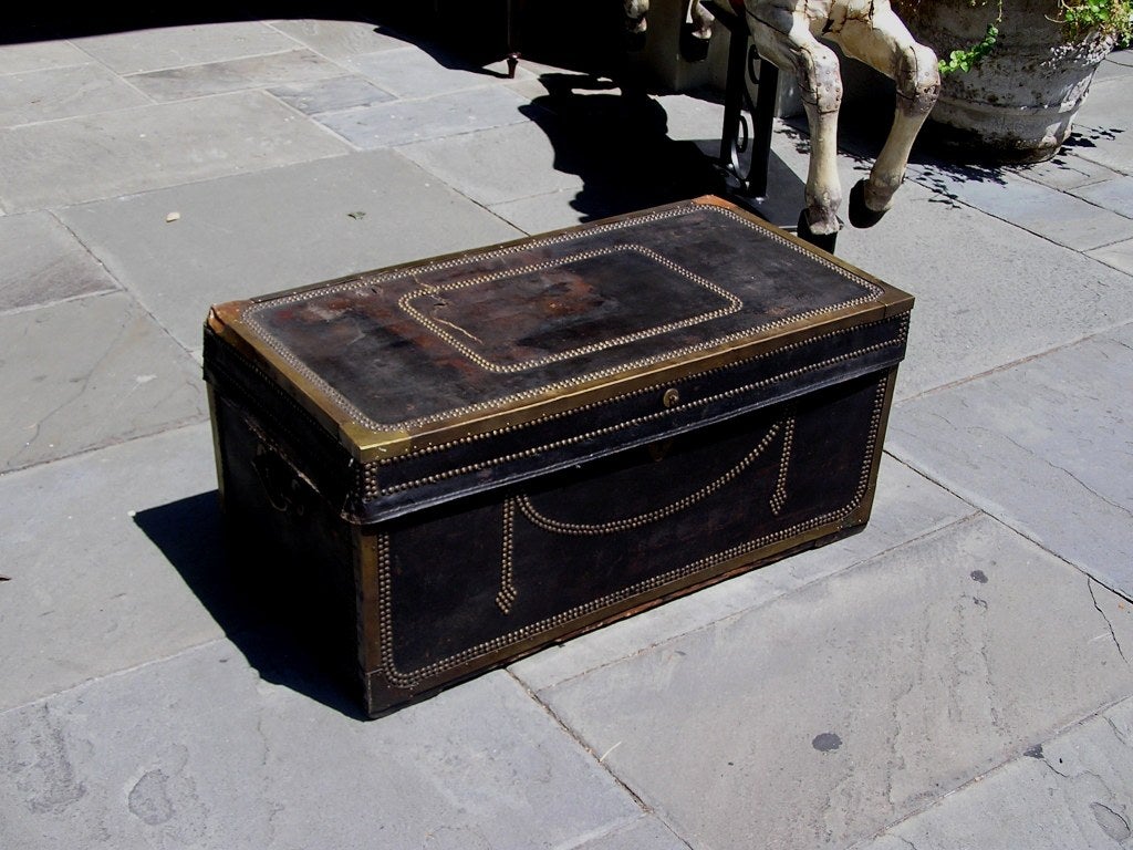 19th Century English Leather Blanket Chest. Circa 1820-30 For Sale