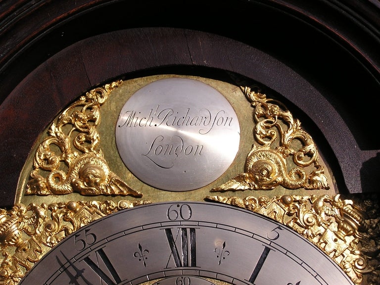 Late 18th Century English Mahogany Tall Case Clock Signed by Maker M. Richardson, London, C. 1790 For Sale