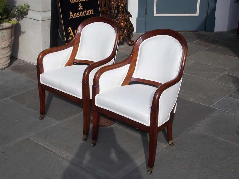 19th Century Pair of French Mahogany Bergere Chairs, Circa 1820 For Sale