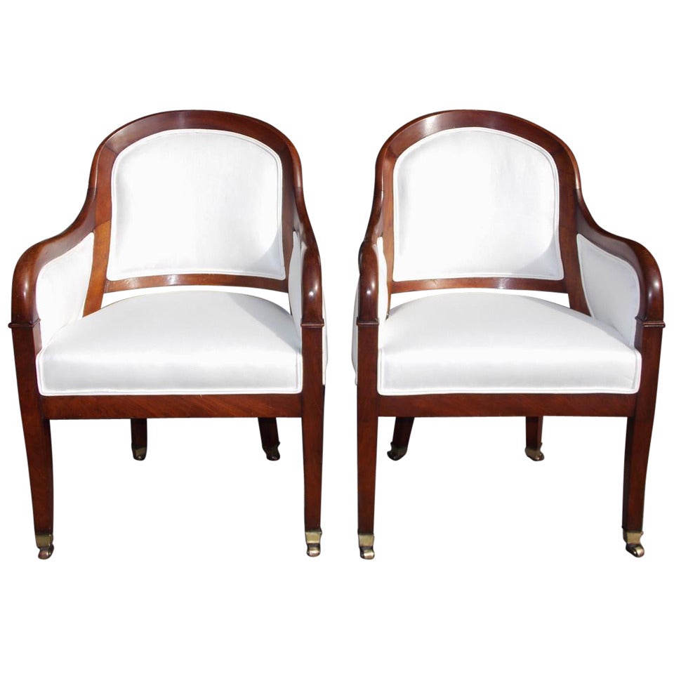 Pair of French Mahogany Bergere Chairs, Circa 1820