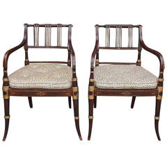 Pair of English Regency Painted and Gilt Armchairs, Circa 1790