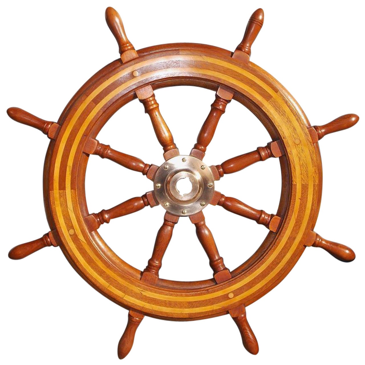 American Walnut and Maple Inlaid Ships Wheel. Circa 1850