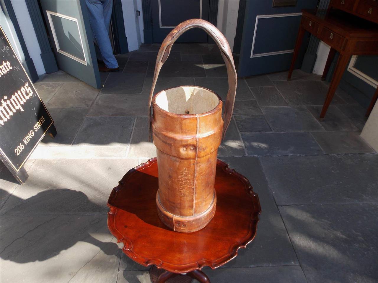 English Leather Hand Painted Fire Bucket.  Circa 1850 2