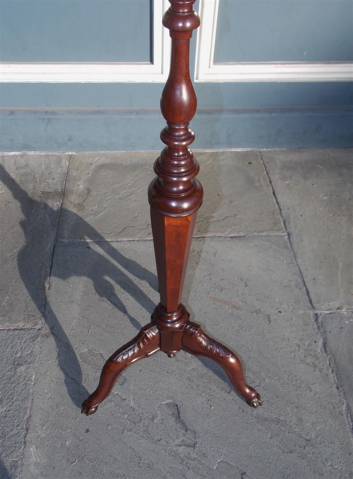 Hand-Carved Irish Mahogany Acanthus Tripod Pedestal. Circa 1815