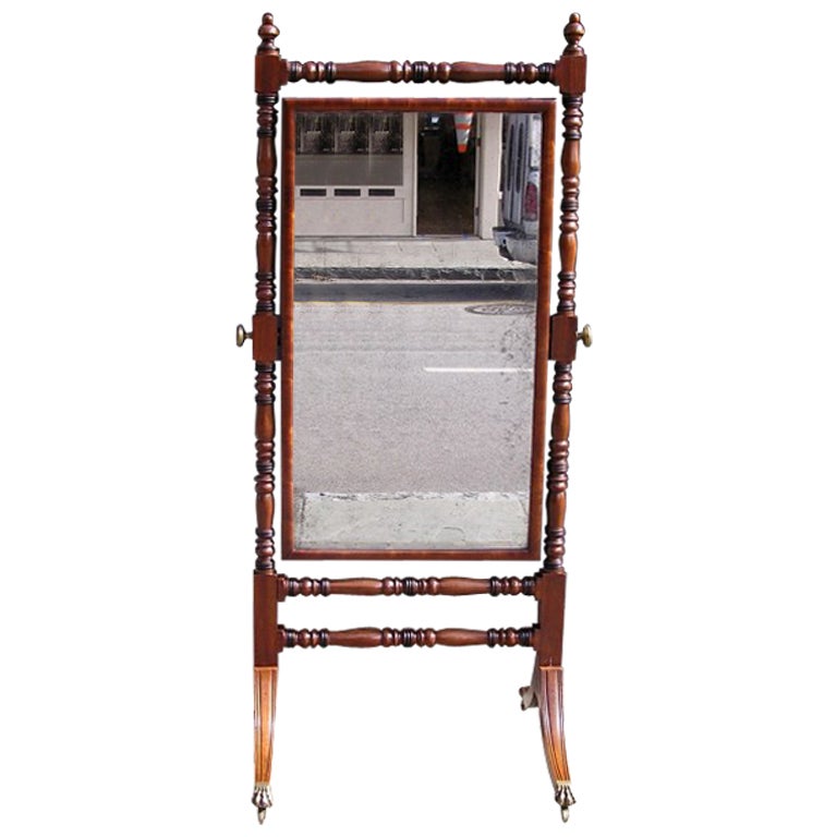 English Regency Mahogany Ebonized Cheval Mirror. Circa 1810 For Sale