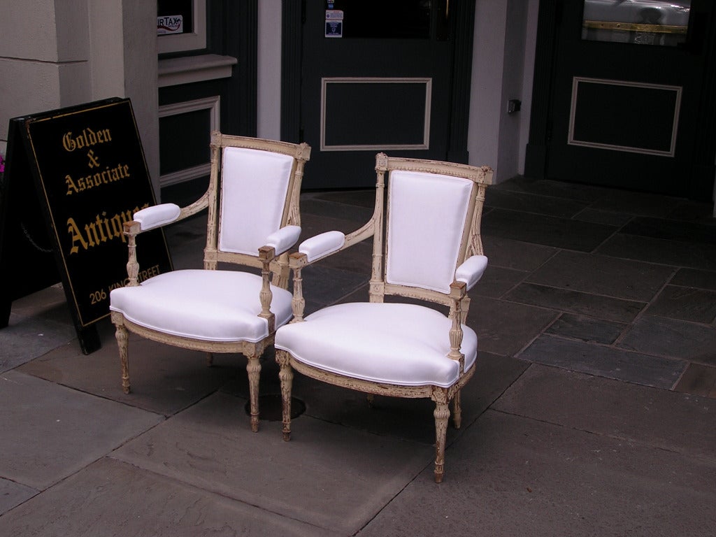 18th Century and Earlier Pair of Italian Painted Arm Chairs For Sale