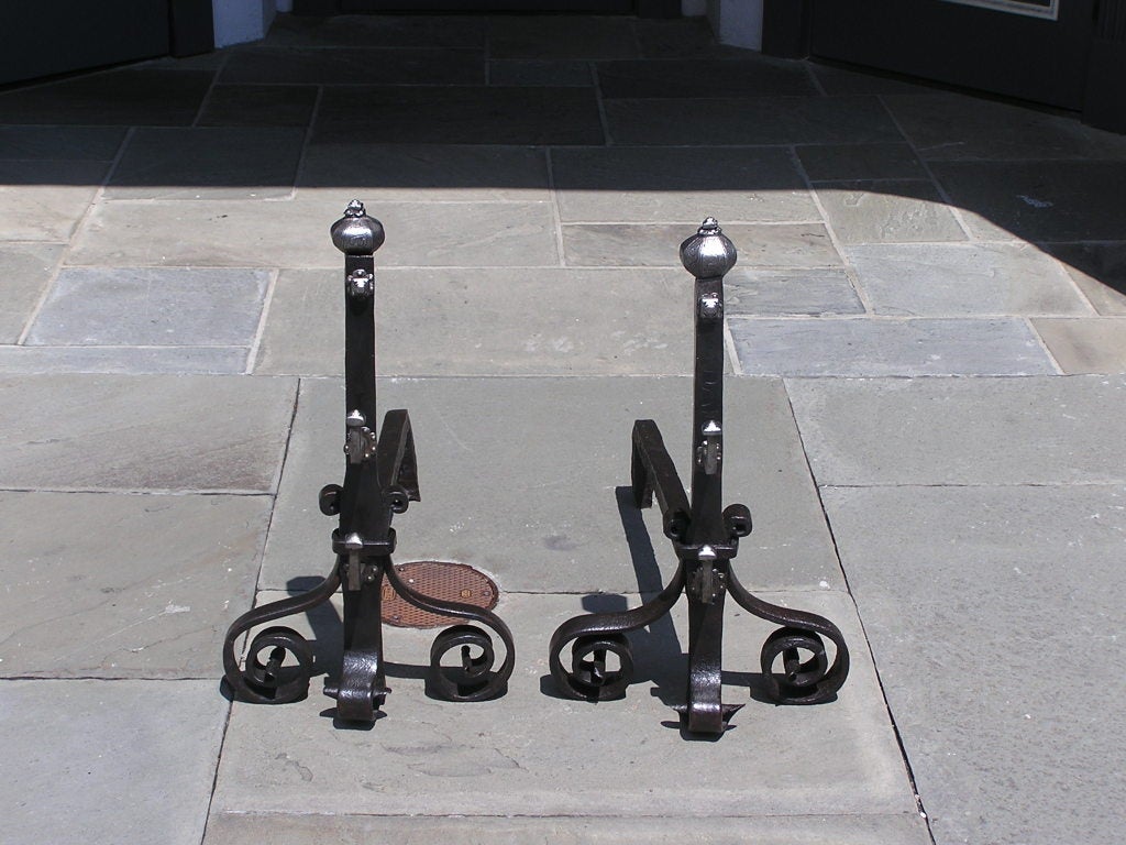 Pair of Italian Wrought Iron Andirons In Excellent Condition In Hollywood, SC