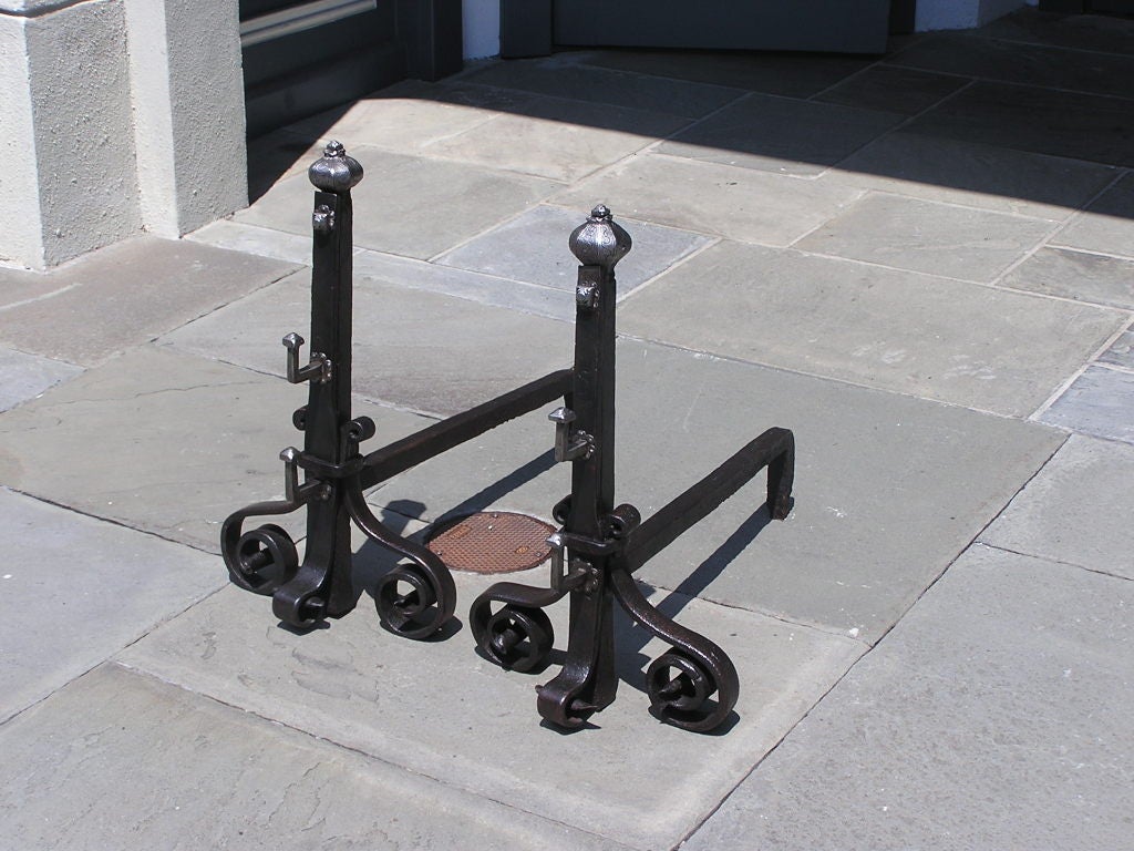 18th Century and Earlier Pair of Italian Wrought Iron Andirons