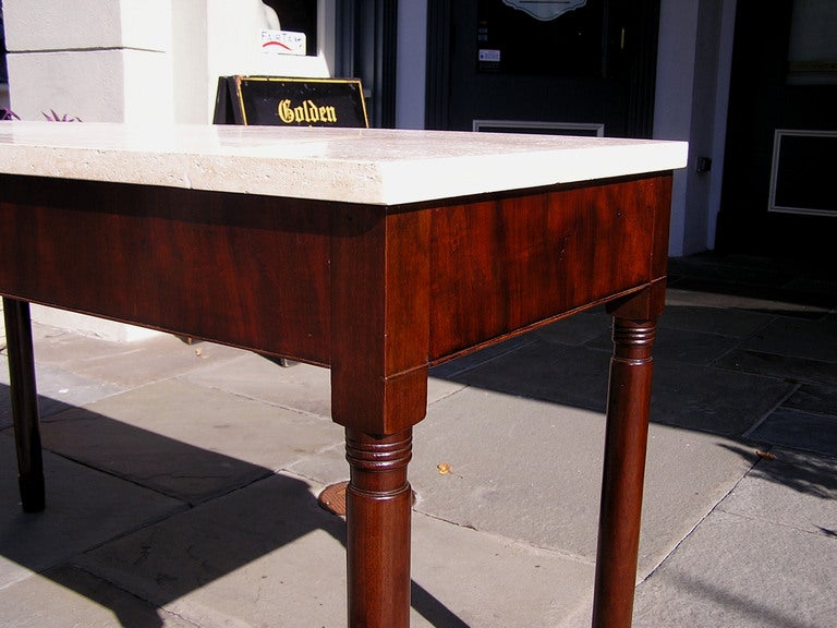 American Sheraton Mahogany Marble Top Console Table with Ringed Legs, C. 1810 For Sale 3