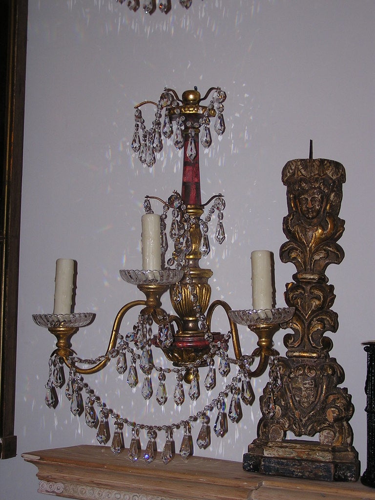 Pair of Italian Polychromed and Crystal Sconces In Excellent Condition For Sale In Hollywood, SC