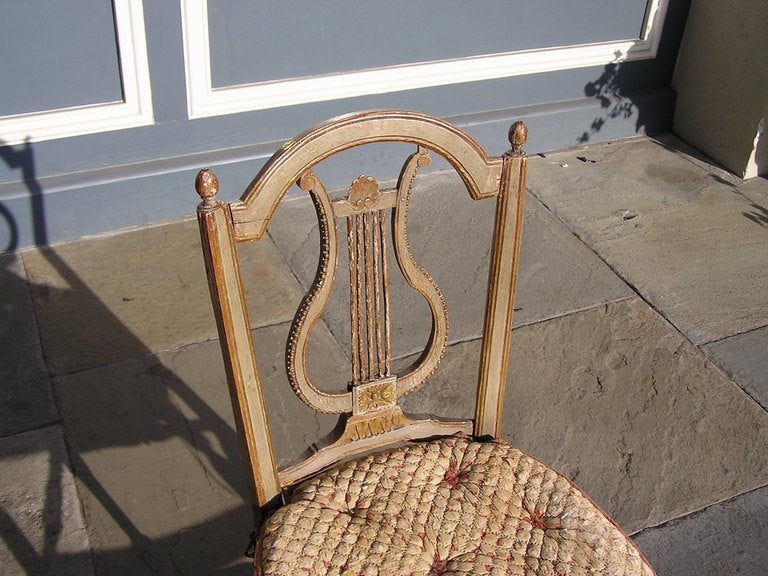 18th Century and Earlier Set of Four Italian Lyre Back Painted and Gilt Side Chairs For Sale