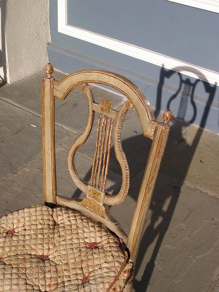 Set of Four Italian Lyre Back Painted and Gilt Side Chairs For Sale 2