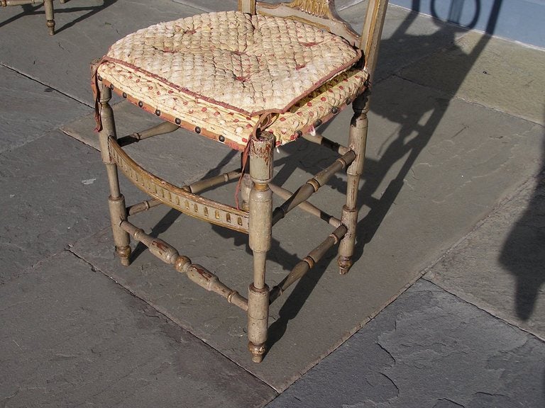 Set of Four Italian Lyre Back Painted and Gilt Side Chairs For Sale 4
