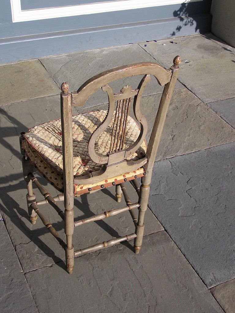 Set of Four Italian Lyre Back Painted and Gilt Side Chairs For Sale 5