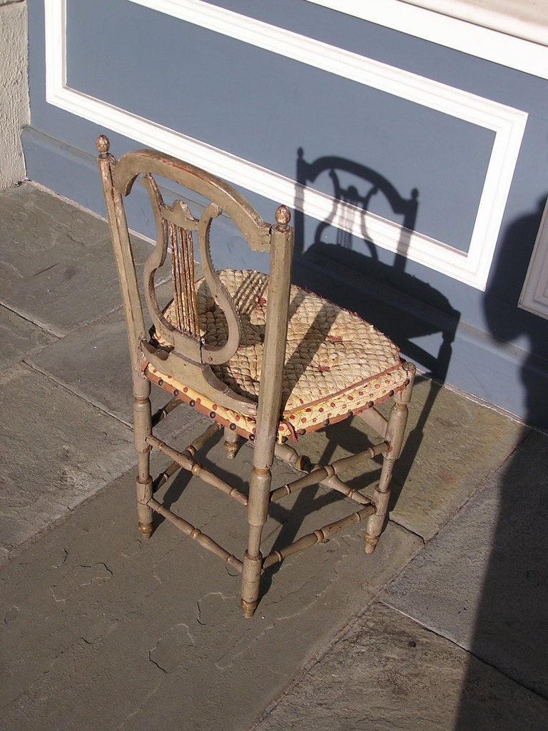 Set of Four Italian Lyre Back Painted and Gilt Side Chairs For Sale 6